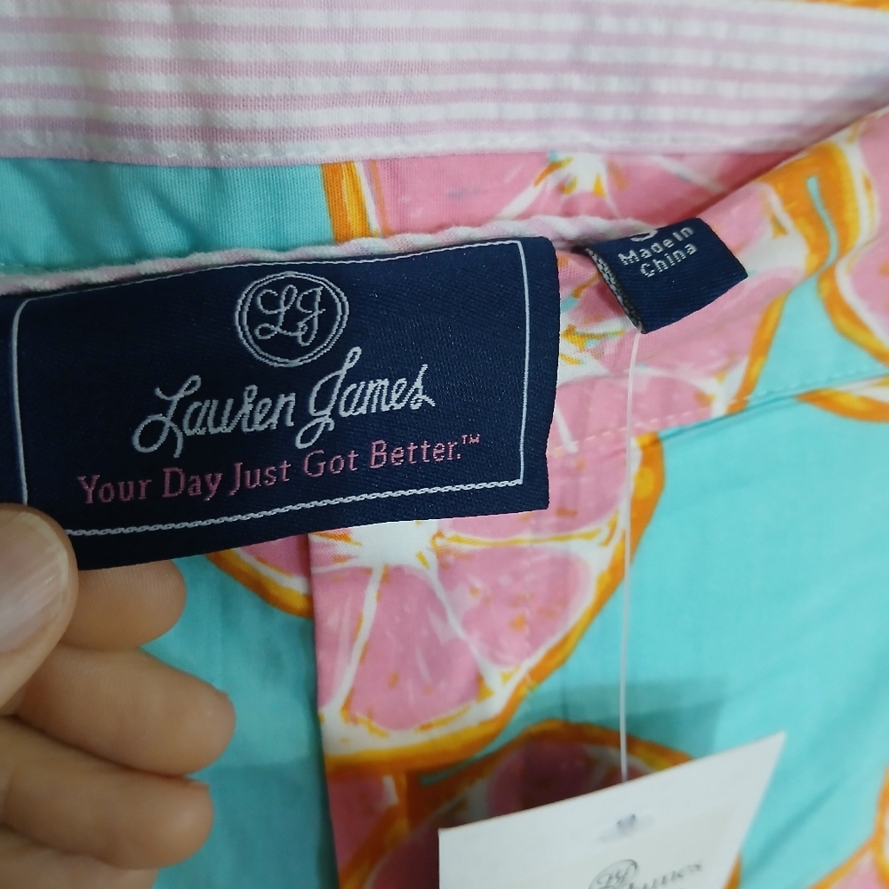 Lauren James Main Squeeze Citrus Print Poplin Shorts Resortwear Beach Vacation - Picture 6 of 7